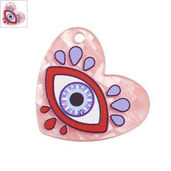 Πλέξι Ακρυλικό Μοτίφ Καρδιά Μάτι 30x26mm - Ροζ με Ρωγμές/ Multi ΚΩΔ:71460726.001-NG