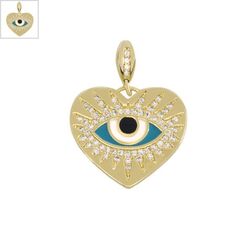 Μεταλλικό Μοτίφ Καρδιά Μάτι με Ζιργκόν & Σμάλτο 21x19mm - Χρυσό/ Διαφανές/ Multi ΚΩΔ:78060702.422-NG