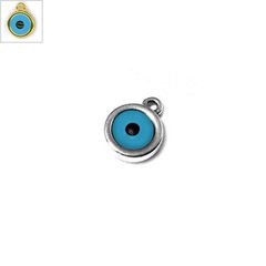 Μεταλλικό Ζάμακ Χυτό Μοτίφ Στρογγυλό Μάτι με Σμάλτο 10mm - Gold / Water Μπλε ΚΩΔ:78432051.299-NG