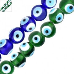 Γυάλινη Χάντρα Μάτι Στρογγυλή 12mm (Ø2.2mm) (25τμχ) - Πράσινο/Άσπρο/Γαλάζιο/Μαύρο ΚΩΔ:75060063.004-NG