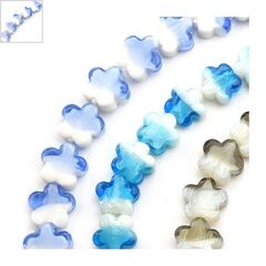 Γυάλινη Χάντρα Λουλούδι (τυπ. Μουράνο) 7x16mm (25τμχ) (Ø2mm) - Άσπρο/Μπλε ΚΩΔ:75020251.006-NG