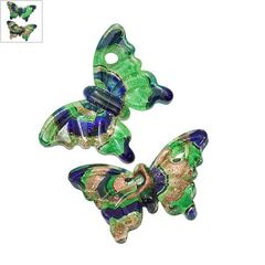 Γυάλινο Μοτίφ Πεταλούδα (τύπου Μουράνο) 29x45mm - Πράσινο/ Μπλε/ Καφέ ΚΩΔ:75020318.003-NG