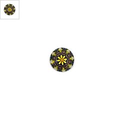 Γυάλινο Flatback Στρογγυλό Μαντάλα 15mm - Μαύρο/Κίτρινο/Διαφανές ΚΩΔ:75100028.002-NG