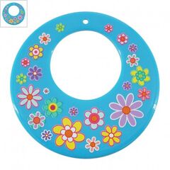 Ακρυλικό Μοτίφ Στρογγυλό Κύκλος Λουλούδια 65mm - Μπλε/ Multi ΚΩΔ:71460958.001-NG