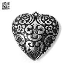 Ακρυλικό Επιμεταλλωμένο Μοτίφ Καρδιά 52mm - 999° Επάργυρο Αντικέ ΚΩΔ:71030124.027-NG