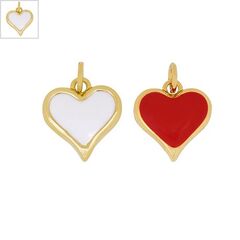 Μεταλλικό Μπρούτζινο Μοτίφ Καρδιά με Σμάλτο 13mm - Χρυσό/ Άσπρο ΚΩΔ:78060708.422-NG
