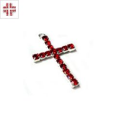 Μεταλλικό Μοτίφ Σταυρός με Στρας 17x28mm - Κόκκινο ΚΩΔ:78750018.404-NG
