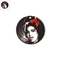 Πλέξι Ακρυλικό Μοτίφ Δίσκος Βινυλίου Amy Winehouse 35mm - Μαύρο/Άσπρο/Κόκκινο ΚΩΔ:71460272.018-NG
