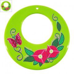 Ακρυλικό Μοτίφ Στρογγυλό Κύκλος Λουλούδια Πεταλούδα 65mm - Πράσινο/ Multi ΚΩΔ:71460958.002-NG