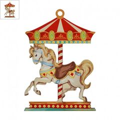 Ξύλινο Μοτίφ Άλογο Καρουζέλ 56x76mm - Ιβουάρ/ Κόκκινο/ Κίτρινο/ Multi ΚΩΔ:76460763.001-NG