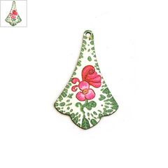 Ξύλινο Μοτίφ Ακανόνιστο Λουλούδια 35x55mm - Άσπρο/Πράσινο/Ροζ ΚΩΔ:76460514.202-NG