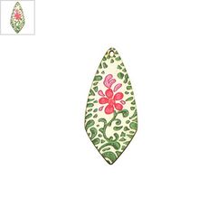 Ξύλινο Μοτίφ Σταγόνα Λουλούδια 22x50mm - Άσπρο/Πράσινο/Ροζ ΚΩΔ:76460516.202-NG