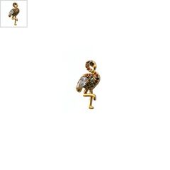 Μεταλλικό Μπρούτζινο Σκουλαρίκι Φλαμίνγκο με Ζιργκόν 10x18mm - Χρυσό/ Multi ΚΩΔ:78110129.422-NG