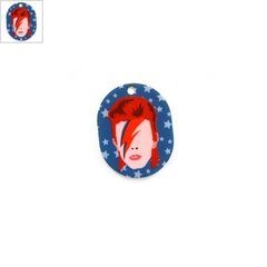 Πλέξι Ακρυλικό Μοτίφ Οβάλ David Bowie 24x30mm - Multi/Άσπρο ΚΩΔ:71460316.018-NG