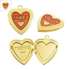 Μεταλλικό Μοτίφ Καρδιά “Sweet” Ανοιγόμενο με Σμάλτο 19mm - Χρυσό/ Κόκκινο Διαφανές ΚΩΔ:EP1098.422T8-NG