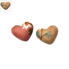 Κουμπί Υφασμάτινο Καρδιά με Pattern Λουλουδιών 17x15mm - Μπεζ ΚΩΔ:77080365.001-NG