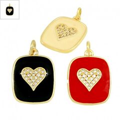 Μεταλλικό Μοτίφ Ταυτότητα Καρδιά με Ζιργκόν & Σμάλτο 15x17mm - Χρυσό/ Μαύρο/ Διαφανές ΚΩΔ:78060714.421-NG
