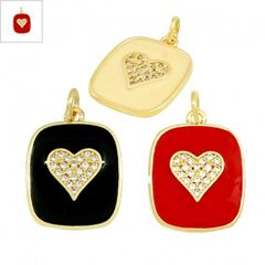 Μεταλλικό Μοτίφ Ταυτότητα Καρδιά με Ζιργκόν & Σμάλτο 15x17mm - Χρυσό/ Κόκκινο/ Διαφανές ΚΩΔ:78060714.422-NG