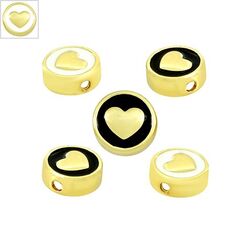 Μεταλλικό Στοιχείο Στρογγυλό Περαστό Καρδιά & Σμάλτο 10mm - Χρυσό/ Άσπρο ΚΩΔ:78060769.001-NG