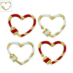 Μεταλλικό Μπρούτζινο Κούμπωμα Καρδιά με Σμάλτο 22x26mm - Χρυσό/ Άσπρο ΚΩΔ:78110280.201-NG