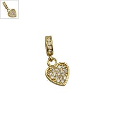 Μεταλλικό Μπρούτζινο Μοτίφ Καρδιά με Ζιργκόν 15x7mm - Χρυσό/ Διαφανές ΚΩΔ:78110321.201-NG