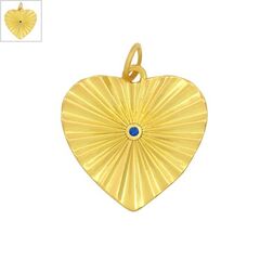 Μεταλλικό Μπρούτζινο Μοτίφ Καρδιά με Ζιργκόν 18mm - Χρυσό/ Μπλε ΚΩΔ:78110616.422-NG