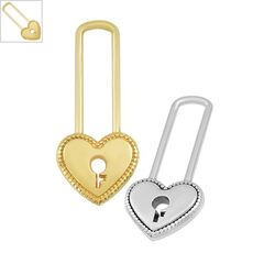Μεταλλικό Ζάμακ Χυτό Μοτίφ Καρδιά Λουκέτο Κλειδί 11x26mm - 24K Επίχρυσο ΚΩΔ:78415071.022-NG