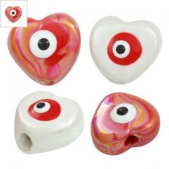 Κεραμική Χάντρα Καρδιά Μάτι με Σμάλτο 13x10mm (Ø3mm) - Κόκκινο/ Άσπρο/ Μαύρο ΚΩΔ:A982.0001001-NG