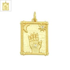 Μεταλλικό Μπρούτζινο Μοτίφ Ταυτότητα Χέρι με Ζιργκόν 15x20mm - Χρυσό/ Διαφανές ΚΩΔ:78110478.422-NG