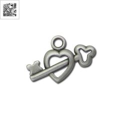 Μεταλλικό Ζάμακ Χυτό Μοτίφ Καρδιά Κλειδί Γούρι 20x12mm - 999° Επάργυρο Αντικέ ΚΩΔ:78410576.027-NG