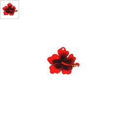 Πλέξι Ακρυλικό Μοτίφ Λουλούδι Ιβίσκος 30x25mm - Κόκκινο/Multi/Άσπρο ΚΩΔ:71460379.018-NG