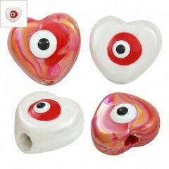 Κεραμική Χάντρα Καρδιά Μάτι με Σμάλτο 13x10mm (Ø3mm) - Άσπρο/ Κόκκινο/ Μαύρο ΚΩΔ:A982.0051001-NG