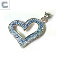 Ασήμι 925 Μοτίφ Καρδιά με Swarovski 21mm - Διαφανές/Γαλάζιο ΚΩΔ:86070013.003-NG