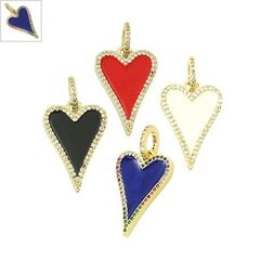 Μεταλλικό Μπρούτζινο Μοτίφ Καρδιά με Ζιργκόν &Σμάλτο 18x25mm - Χρυσό/ Μπλε/ Multi ΚΩΔ:78110545.403-NG