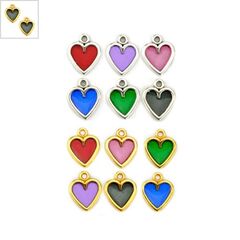 Μεταλλικό Ζάμακ Χυτό Μοτίφ Καρδιά με Σμάλτο 12x11mm - Γκρι Διαφανές/Χρυσό ΚΩΔ:78433122.201-NG