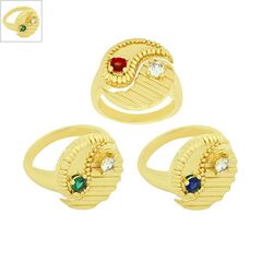 Μεταλλικό Δαχτυλίδι Στρογγυλό Yin Yang με Ζιργκόν 20x18mm - Χρυσό/ Διαφανές/ Πράσινο ΚΩΔ:78110508.002-NG