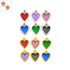 Μεταλλικό Ζάμακ Χυτό Μοτίφ Καρδιά με Σμάλτο 12x11mm - Ροζ Διαφανές/Χρυσό ΚΩΔ:78433122.205-NG